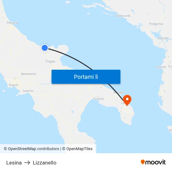 Lesina to Lizzanello map