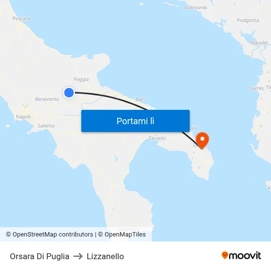 Orsara Di Puglia to Lizzanello map