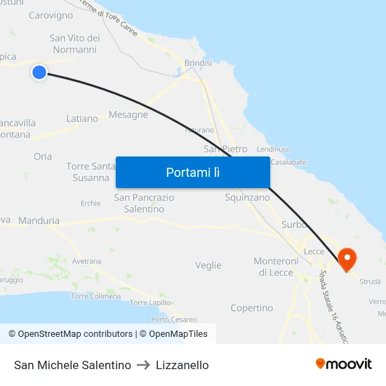 San Michele Salentino to Lizzanello map