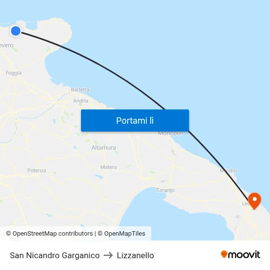 San Nicandro Garganico to Lizzanello map