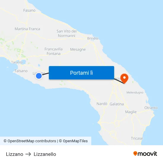 Lizzano to Lizzanello map