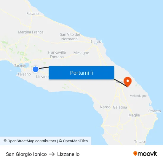 San Giorgio Ionico to Lizzanello map