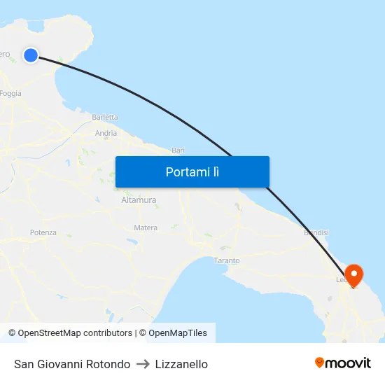 San Giovanni Rotondo to Lizzanello map