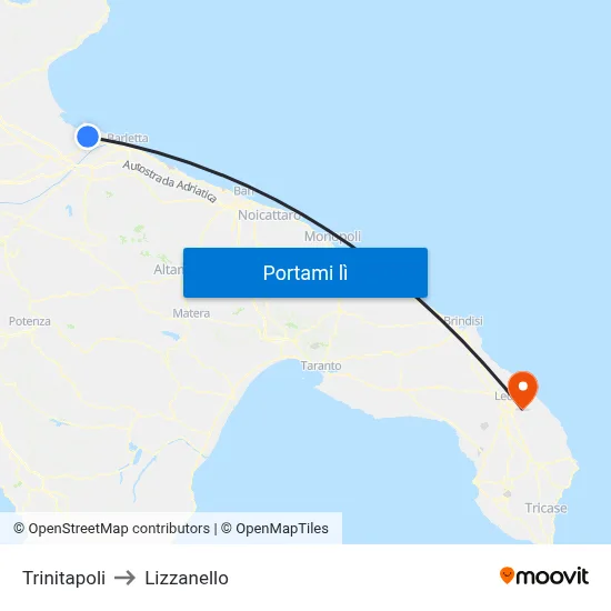 Trinitapoli to Lizzanello map