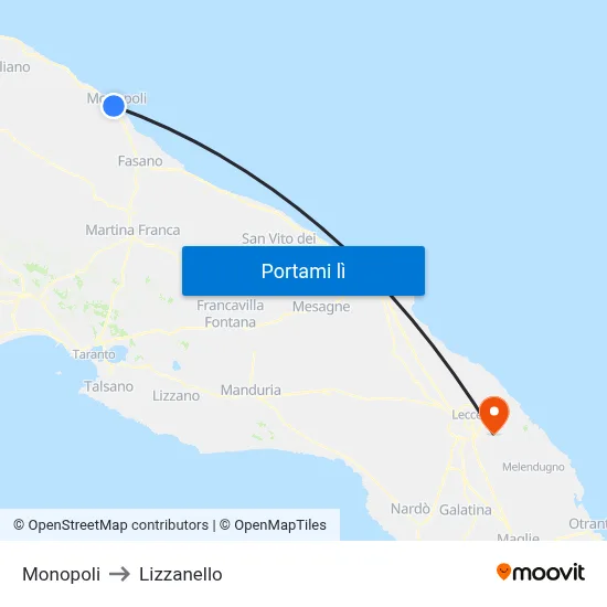 Monopoli to Lizzanello map
