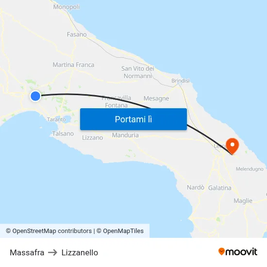 Massafra to Lizzanello map