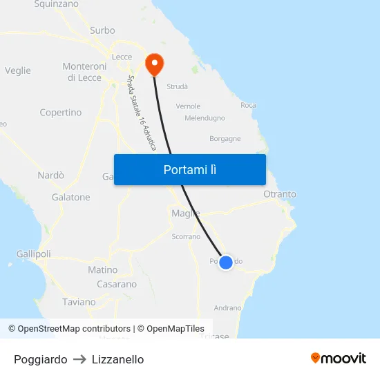 Poggiardo to Lizzanello map