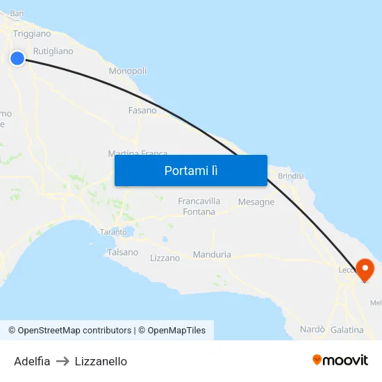 Adelfia to Lizzanello map