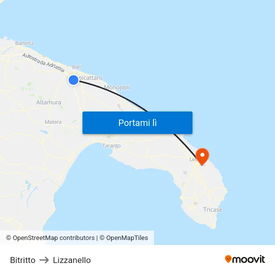Bitritto to Lizzanello map
