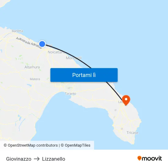 Giovinazzo to Lizzanello map