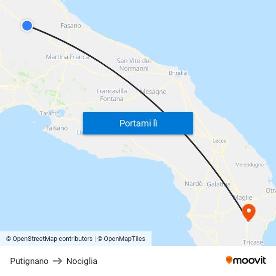 Putignano to Nociglia map