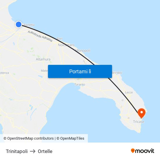 Trinitapoli to Ortelle map