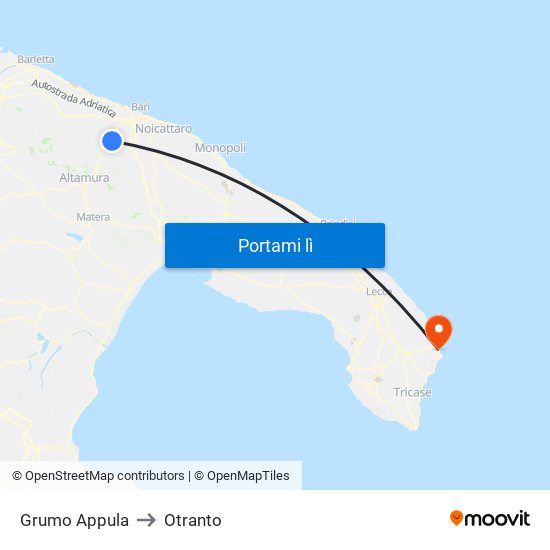 Grumo Appula to Otranto map