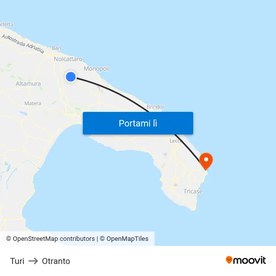 Turi to Otranto map