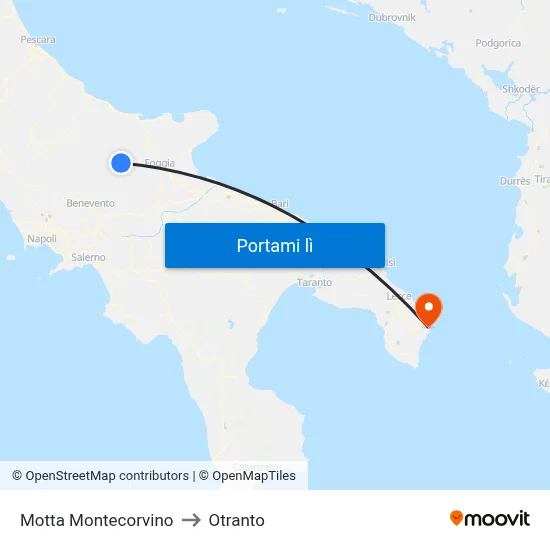 Motta Montecorvino to Otranto map