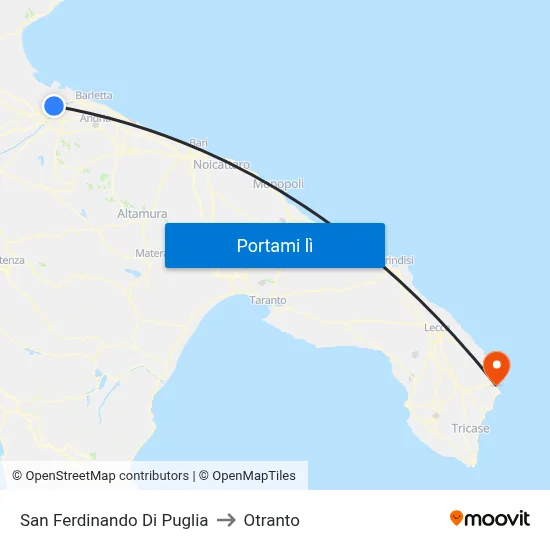 San Ferdinando Di Puglia to Otranto map