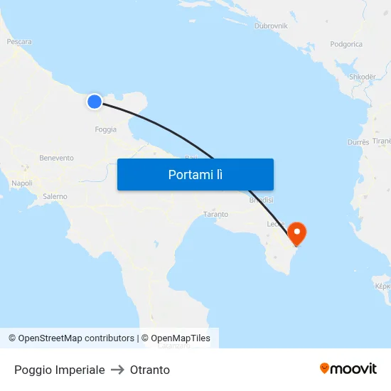 Poggio Imperiale to Otranto map