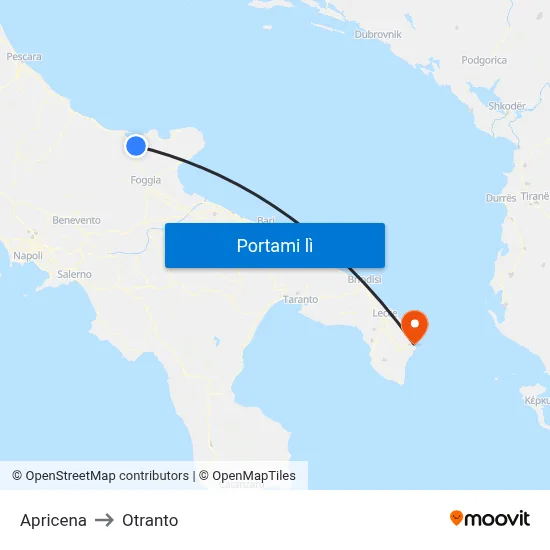 Apricena to Otranto map