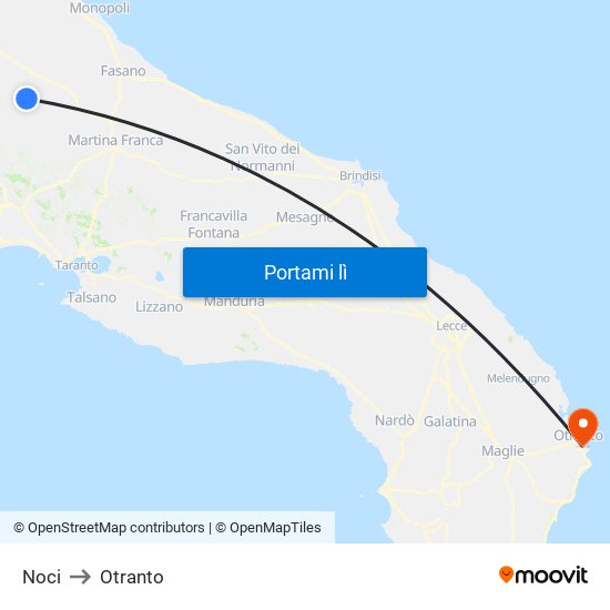 Noci to Otranto map