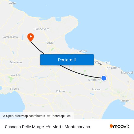 Cassano Delle Murge to Motta Montecorvino map