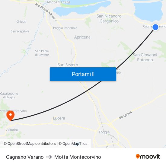 Cagnano Varano to Motta Montecorvino map