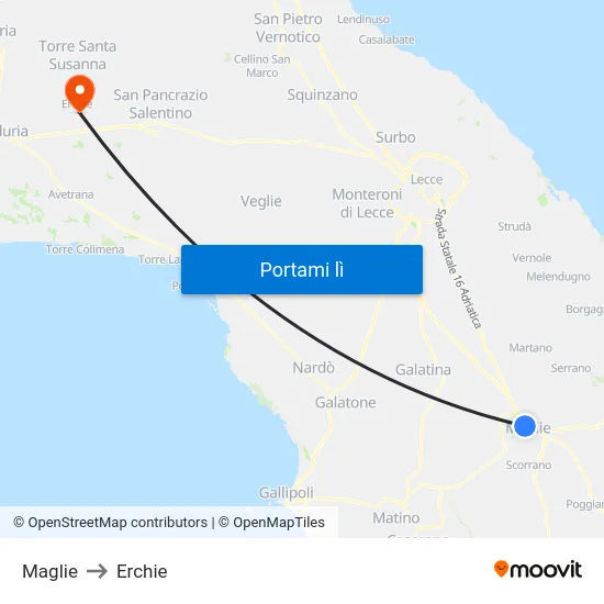 Maglie to Erchie map