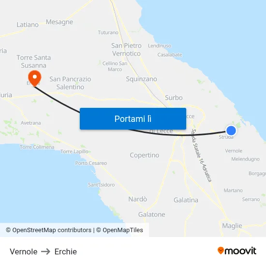 Vernole to Erchie map