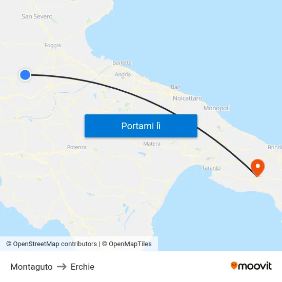 Montaguto to Erchie map