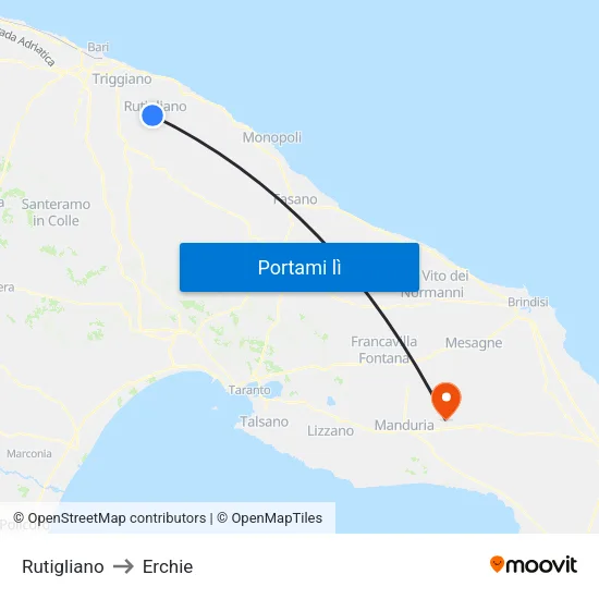 Rutigliano to Erchie map
