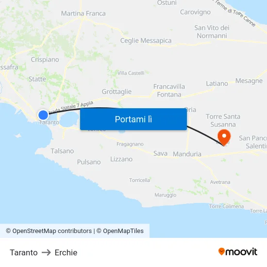 Taranto to Erchie map