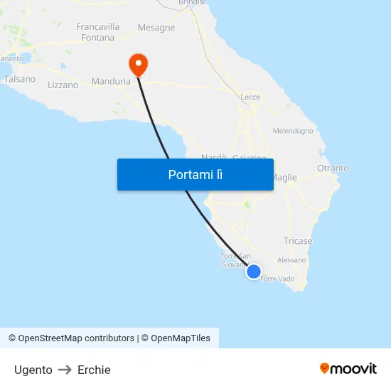 Ugento to Erchie map