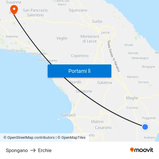 Spongano to Erchie map