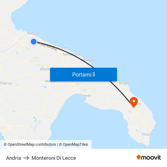 Andria to Monteroni Di Lecce map