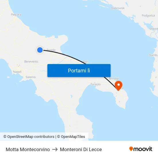 Motta Montecorvino to Monteroni Di Lecce map