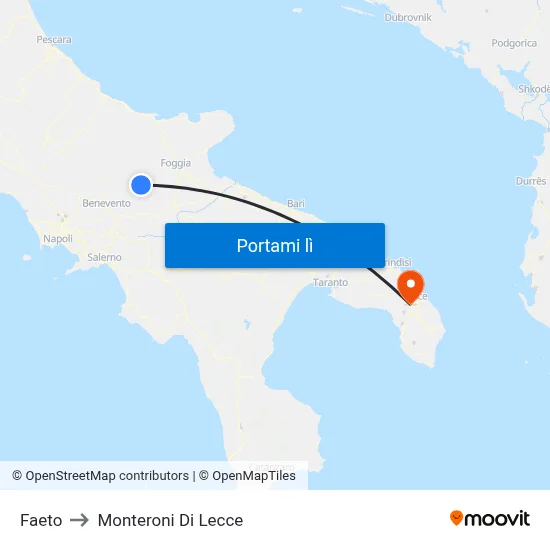 Faeto to Monteroni Di Lecce map