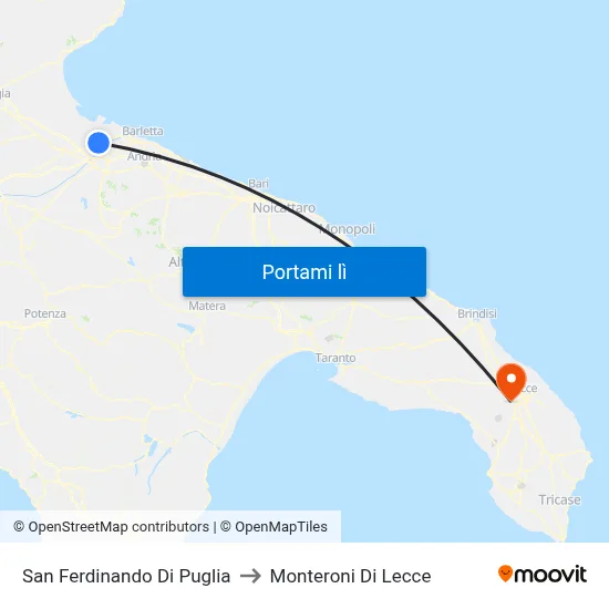 San Ferdinando Di Puglia to Monteroni Di Lecce map