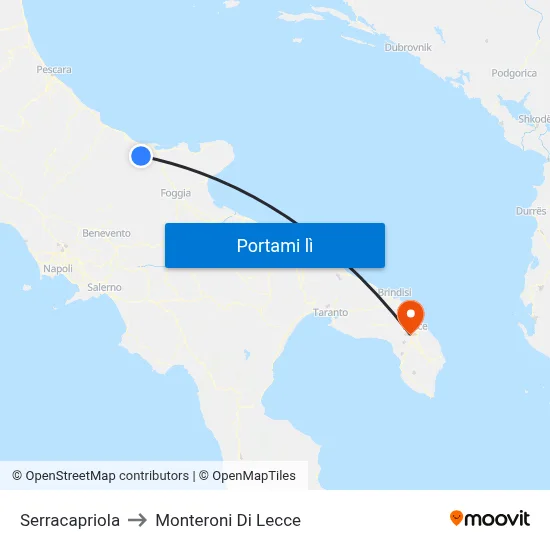 Serracapriola to Monteroni Di Lecce map