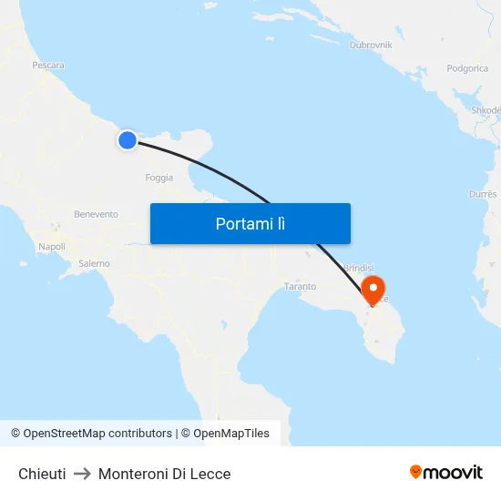 Chieuti to Monteroni Di Lecce map