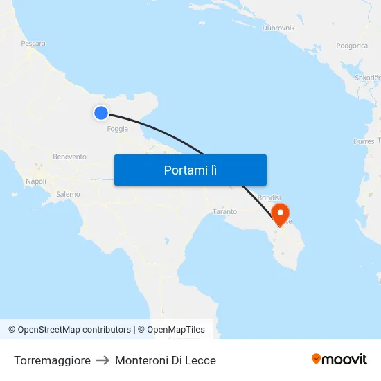 Torremaggiore to Monteroni Di Lecce map