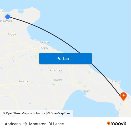 Apricena to Monteroni Di Lecce map