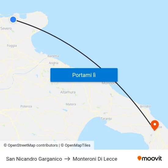 San Nicandro Garganico to Monteroni Di Lecce map