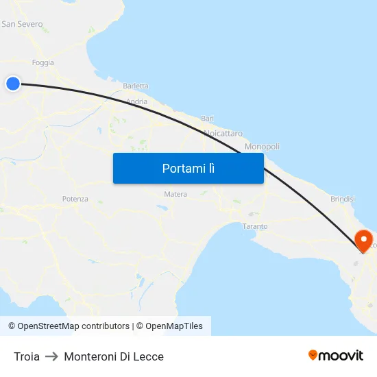 Troia to Monteroni Di Lecce map
