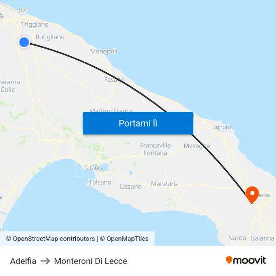 Adelfia to Monteroni Di Lecce map