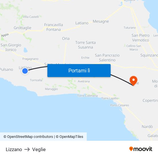 Lizzano to Veglie map
