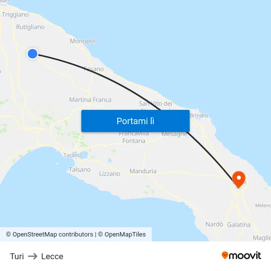 Turi to Lecce map