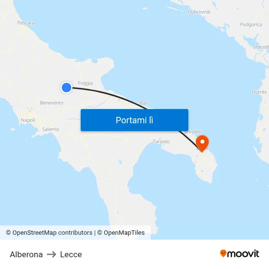 Alberona to Lecce map
