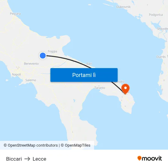 Biccari to Lecce map