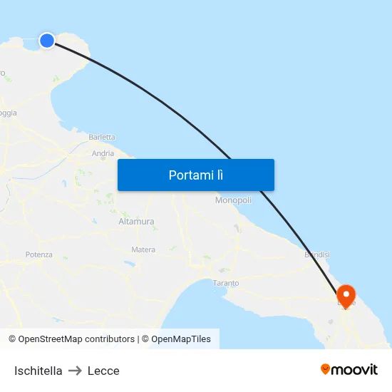 Ischitella to Lecce map