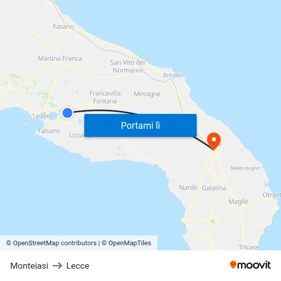 Monteiasi to Lecce map