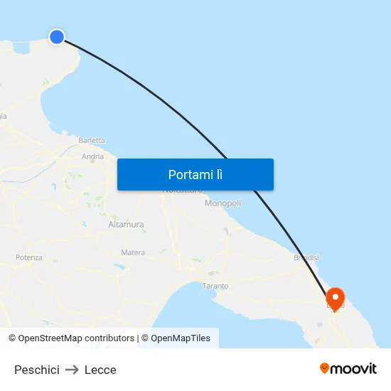 Peschici to Lecce map